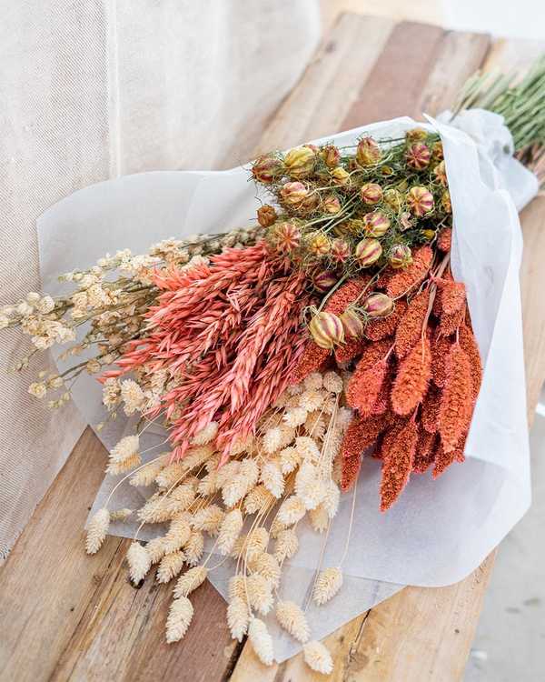 Assortment of vintage pink dried flowers