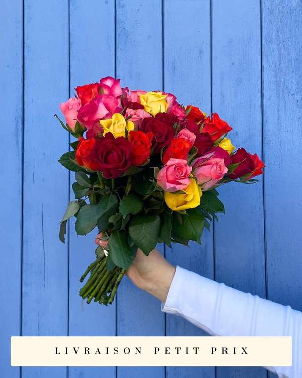 Bouquet de Roses Multicolores - Fleurs Fraîches 