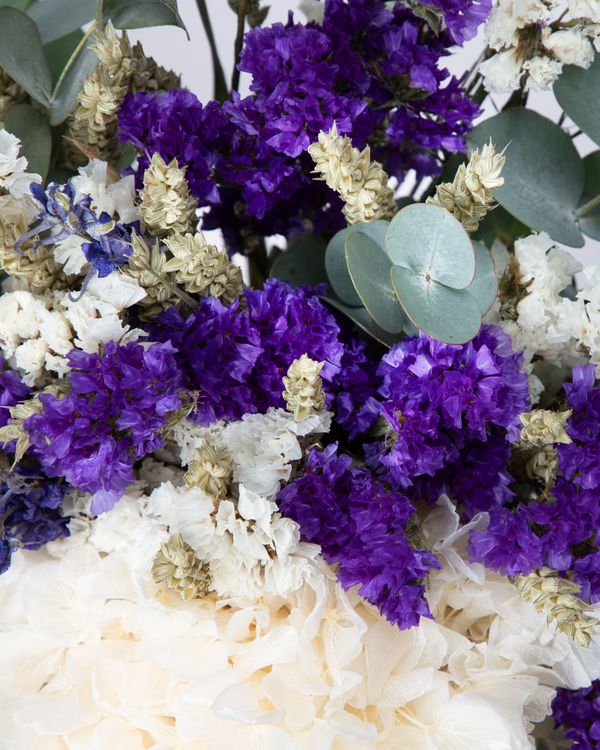 bouquet séché bleu blanc 