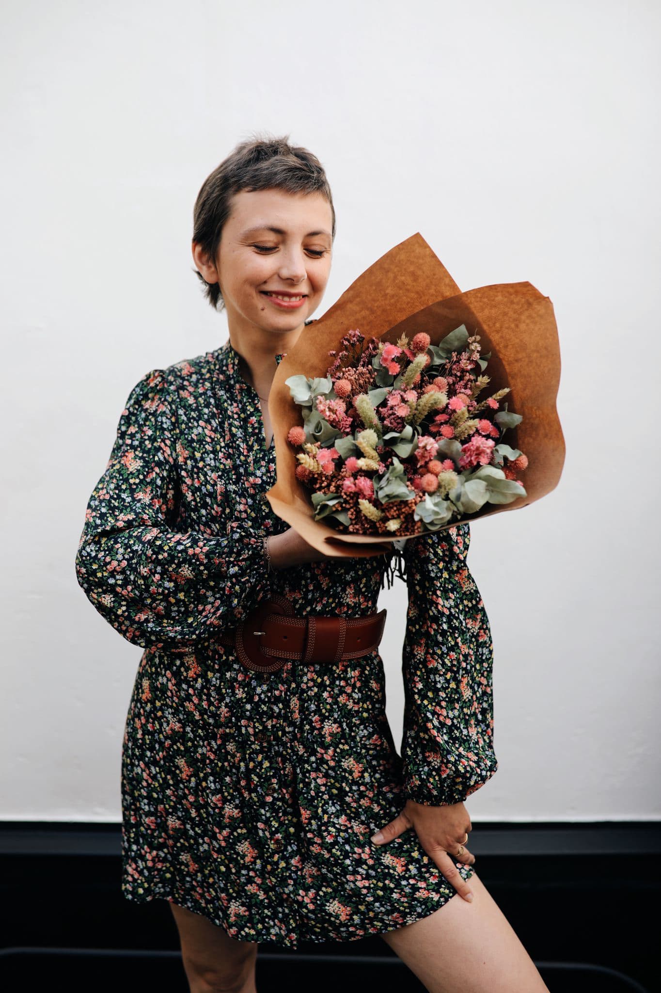 Octobre rose bouquet de fleurs séchées