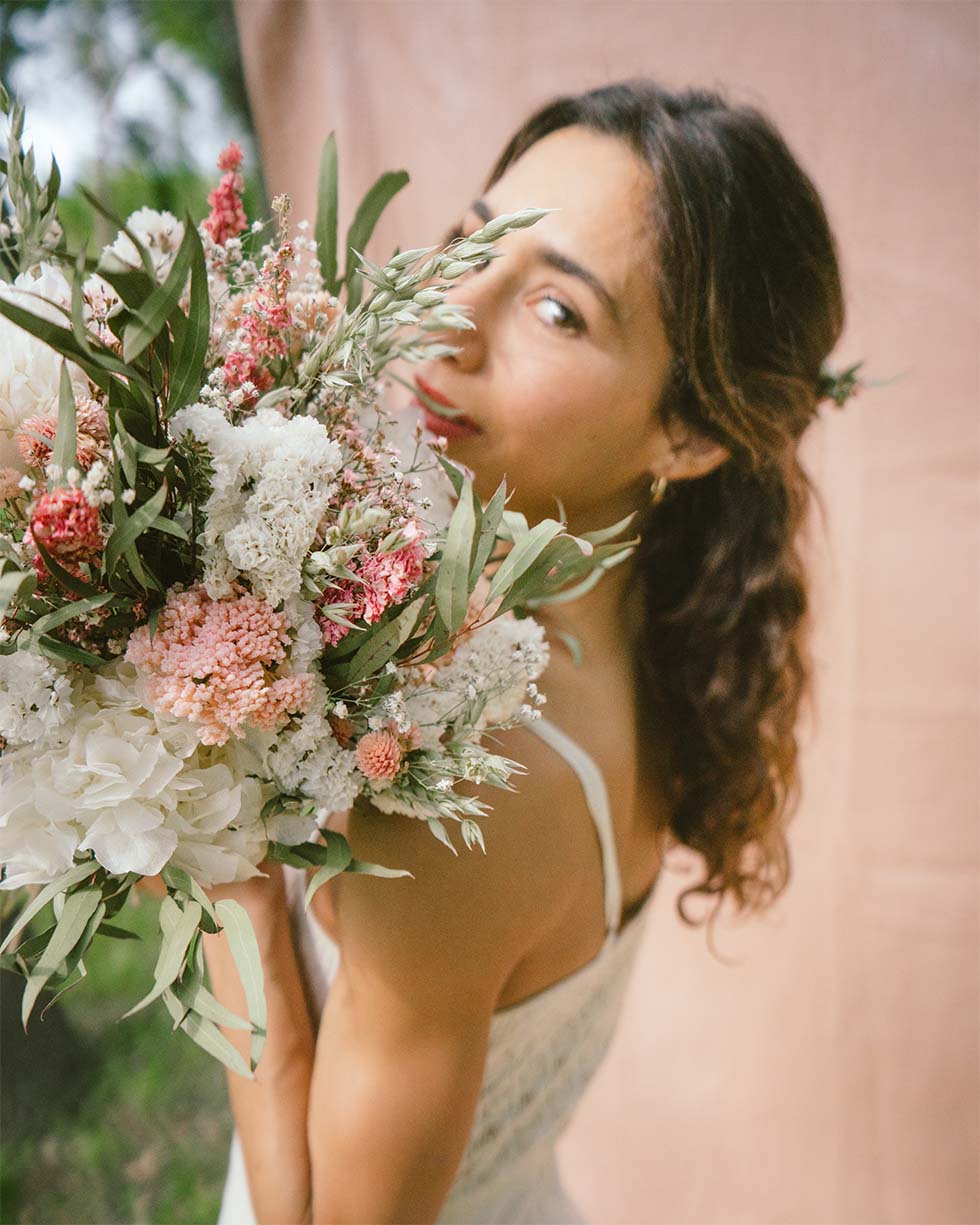 Bouquet de mariée fleurs séchées rose rosa Bouquet de mariée fleurs séchées Rosa