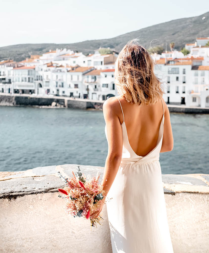 bouquet de mariée en fleurs séchées rosa Cadaques, tons roses et naturels pour un mariage champêtre