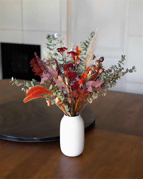 Bouquet-rouge-bordeaux-et-vase-neige Bouquet Large bordeaux et vase neige
