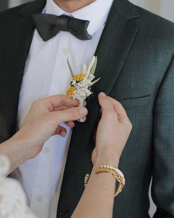 Boutonnière fleurs séchées Olympe Mariage