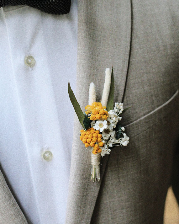 Boutonnière fleurs séchées Olympe Mariage