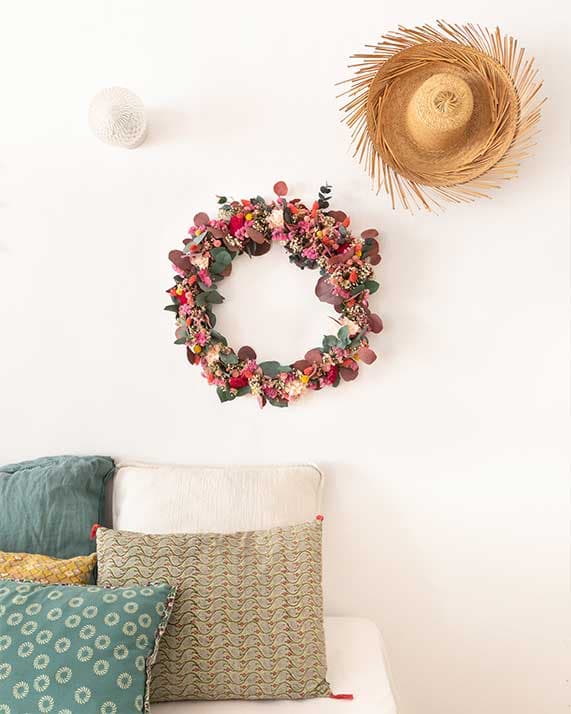 Couronne fleurs séchées Cala Serena Rosa Cadaques