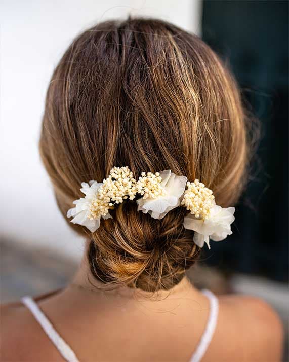 Epingle à chignon mariage fleurs séchées Couronne fleurs séchées cheveux Blanca