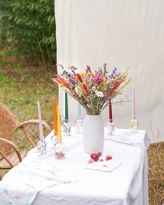 Table fleurs séchées Decoration fleurs séchées