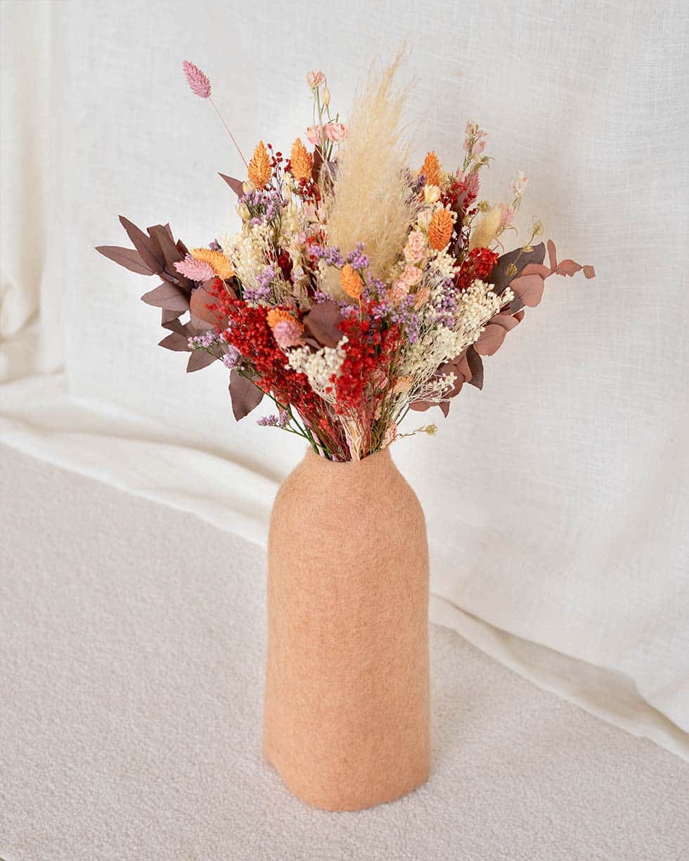 Vase fleurs séchées rose