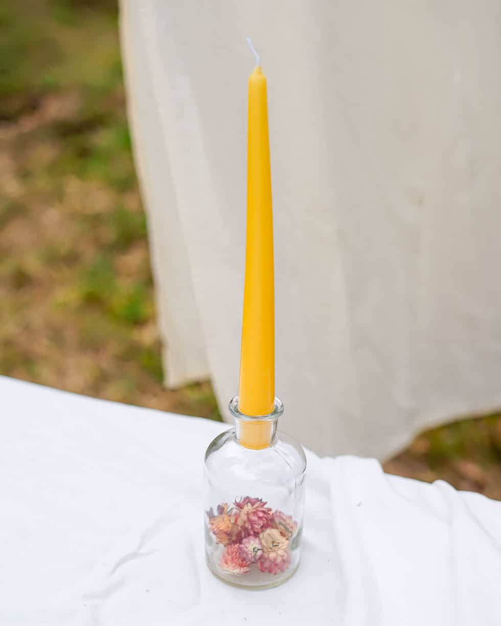 bougeoir fleuri jaune sunrise copie Bougies fleurs séchées