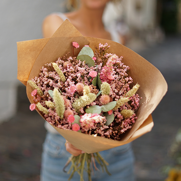 Bouquet fleurs séchées OCTOBRE ROSE Rosa Cadaques