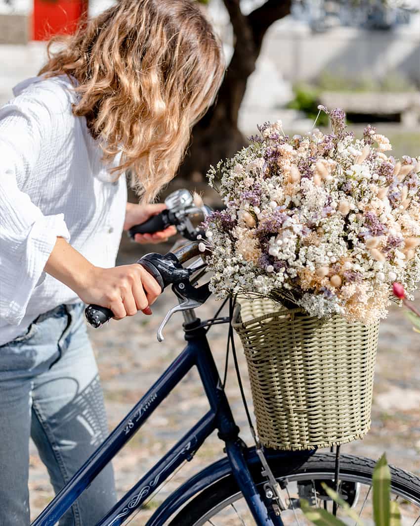 Bouquet de fleurs séchées Rosa Cadaqués blanc et parme Bouquet de fleurs séchées Rosa Cadaqués blanc et parme