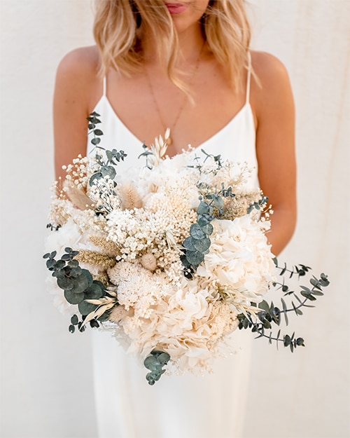 bouquet mariage fleurs séchées Bouquet mariage en fleurs séchées rosa cadaques